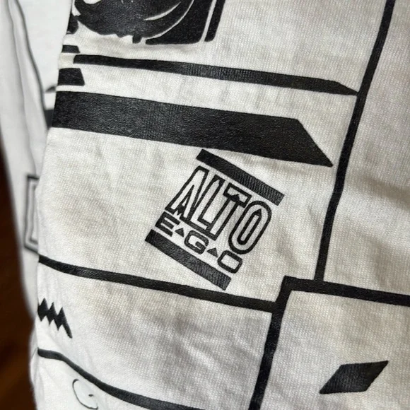 True 80s Vintage White Cotton T-Shirt Black Graphics Art Deco XL Oversized - Picture 5 of 5